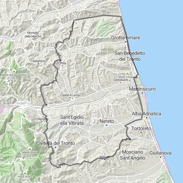 Karten-Miniaturansicht der Radinspiration "Die Schlachturm-Route" in Marche, Italy. Erstellt vom Tarmacs.app-Routenplaner für Radtouren
