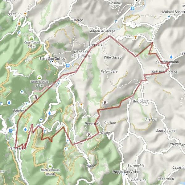 Miniatuurkaart van de fietsinspiratie "Ontdek de Monte Castelvecchio" in Marche, Italy. Gemaakt door de Tarmacs.app fietsrouteplanner