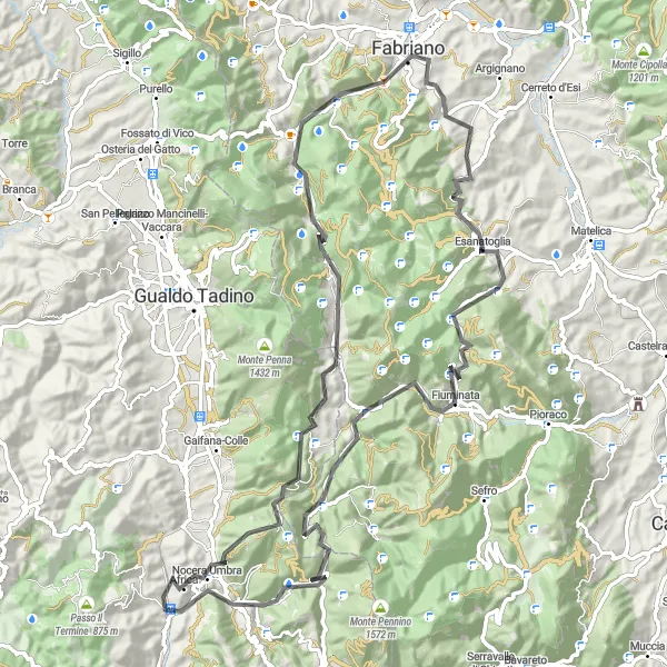 Miniature de la carte de l'inspiration cycliste "Le tour de Monte Santoporo" dans la Marche, Italy. Générée par le planificateur d'itinéraire cycliste Tarmacs.app