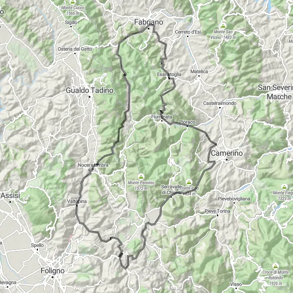 Miniatuurkaart van de fietsinspiratie "Uitdagende Roadfietsroute rond Esanatoglia" in Marche, Italy. Gemaakt door de Tarmacs.app fietsrouteplanner