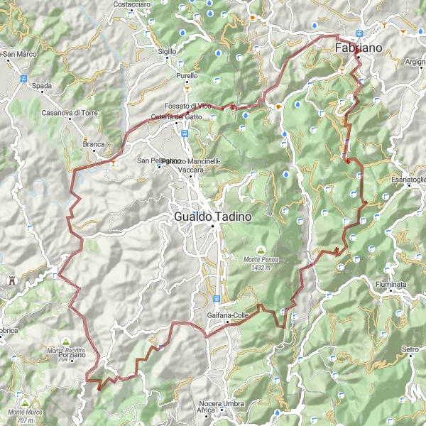 Karten-Miniaturansicht der Radinspiration "Abenteuerliche Fahrradroute um Fabriano" in Marche, Italy. Erstellt vom Tarmacs.app-Routenplaner für Radtouren