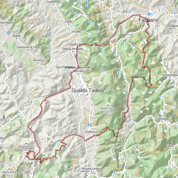Miniature de la carte de l'inspiration cycliste "L'aventure gravel de Fabriano" dans la Marche, Italy. Générée par le planificateur d'itinéraire cycliste Tarmacs.app