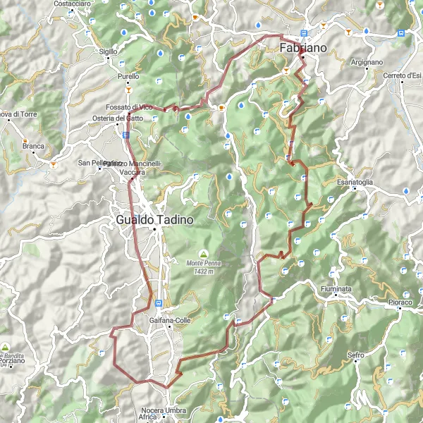Miniature de la carte de l'inspiration cycliste "Tour de Monte Fano" dans la Marche, Italy. Générée par le planificateur d'itinéraire cycliste Tarmacs.app