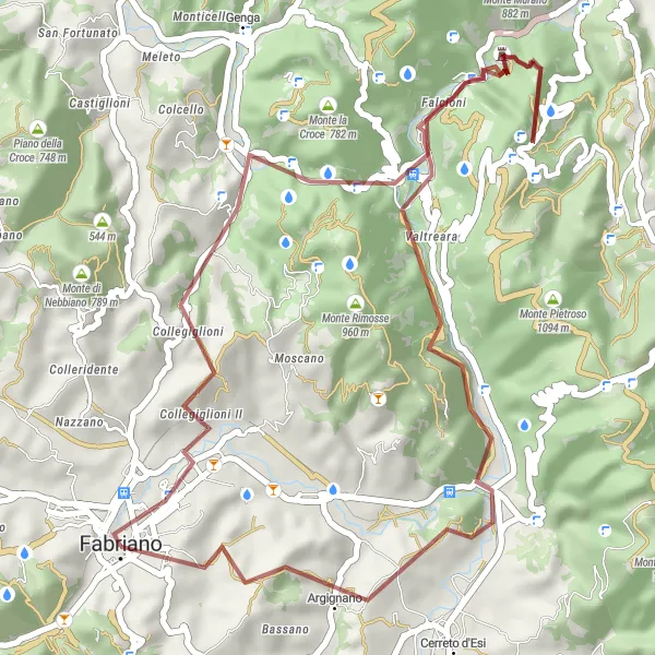 Miniature de la carte de l'inspiration cycliste "Exploration de Monte Frasassi" dans la Marche, Italy. Générée par le planificateur d'itinéraire cycliste Tarmacs.app