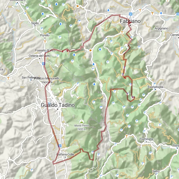 Miniature de la carte de l'inspiration cycliste "L'aventure gravel en montagne" dans la Marche, Italy. Générée par le planificateur d'itinéraire cycliste Tarmacs.app