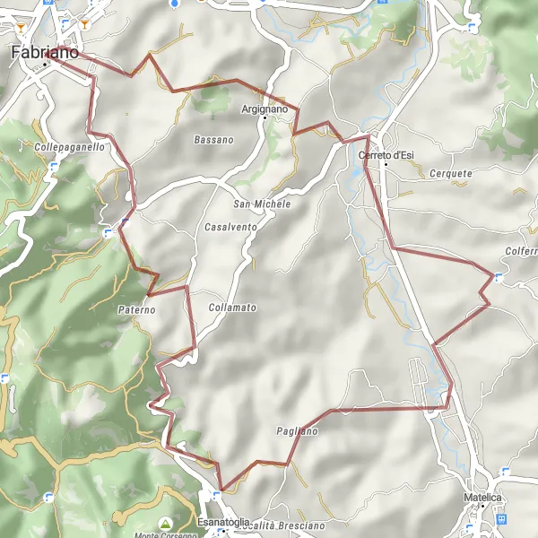 Karten-Miniaturansicht der Radinspiration "Der Berggravel-Rundweg von Fabriano" in Marche, Italy. Erstellt vom Tarmacs.app-Routenplaner für Radtouren