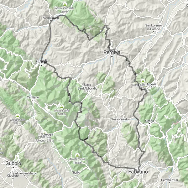 Miniature de la carte de l'inspiration cycliste "Exploration des Montagnes de Marche" dans la Marche, Italy. Générée par le planificateur d'itinéraire cycliste Tarmacs.app