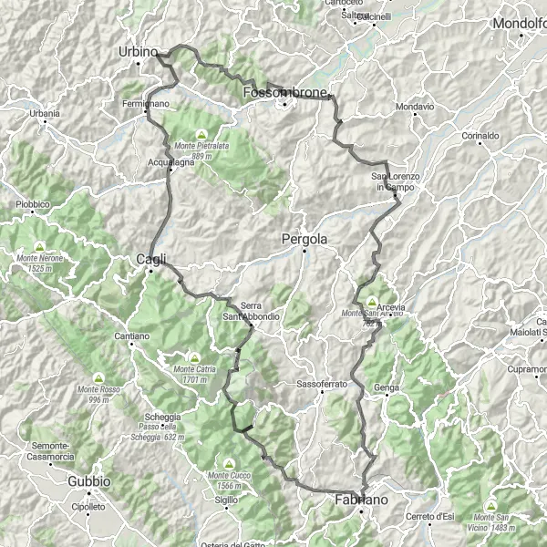 Karten-Miniaturansicht der Radinspiration "Bergtour von Fabriano nach Collegiglioni" in Marche, Italy. Erstellt vom Tarmacs.app-Routenplaner für Radtouren