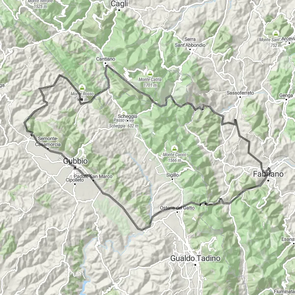 Miniature de la carte de l'inspiration cycliste "Les collines verdoyantes de Marche" dans la Marche, Italy. Générée par le planificateur d'itinéraire cycliste Tarmacs.app