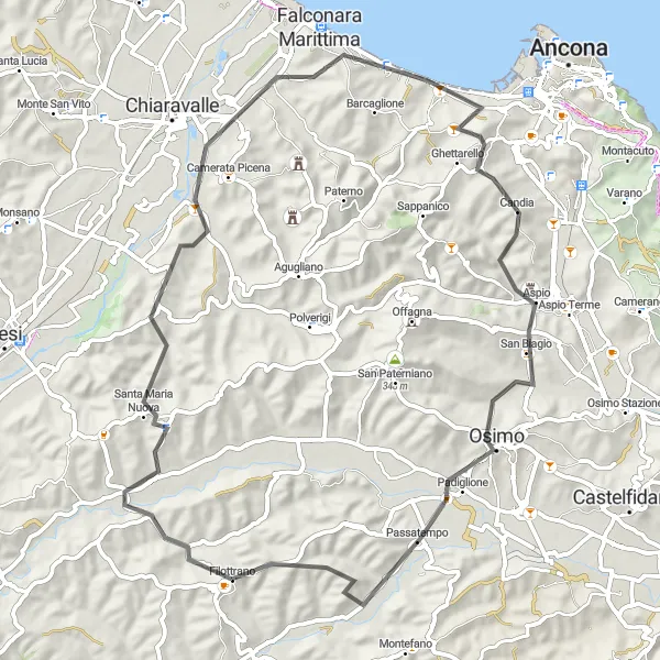 Miniature de la carte de l'inspiration cycliste "Les trésors cachés de Marche" dans la Marche, Italy. Générée par le planificateur d'itinéraire cycliste Tarmacs.app