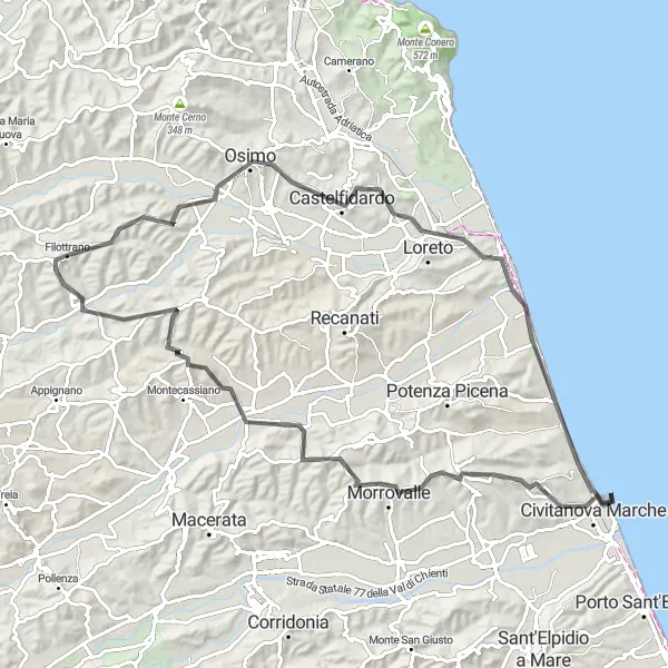Miniatura mapy "Trasa wzdłuż wybrzeża Marche" - trasy rowerowej w Marche, Italy. Wygenerowane przez planer tras rowerowych Tarmacs.app