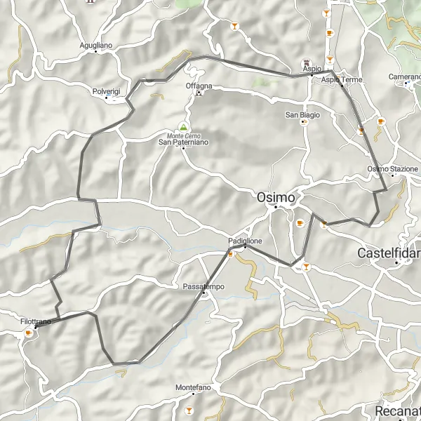 Miniatura della mappa di ispirazione al ciclismo "Percorso circolare da Filottrano a Marinuccia" nella regione di Marche, Italy. Generata da Tarmacs.app, pianificatore di rotte ciclistiche
