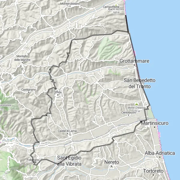 Map miniature of "The Coastal Escape" cycling inspiration in Marche, Italy. Generated by Tarmacs.app cycling route planner