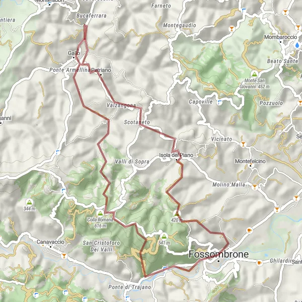 Map miniature of "Charming Gravel Ride" cycling inspiration in Marche, Italy. Generated by Tarmacs.app cycling route planner