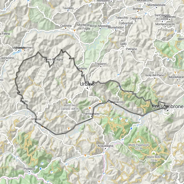 Karten-Miniaturansicht der Radinspiration "Urbino und Umgebung" in Marche, Italy. Erstellt vom Tarmacs.app-Routenplaner für Radtouren