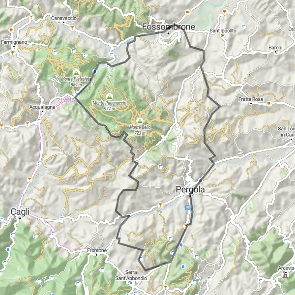 Karten-Miniaturansicht der Radinspiration "Epische Straßenfahrt durch Furlo und Monte Aguzzo" in Marche, Italy. Erstellt vom Tarmacs.app-Routenplaner für Radtouren