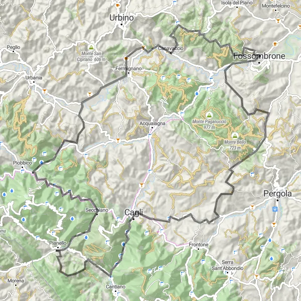 Miniatura della mappa di ispirazione al ciclismo "Avventura tra Cagli e Ferminano" nella regione di Marche, Italy. Generata da Tarmacs.app, pianificatore di rotte ciclistiche