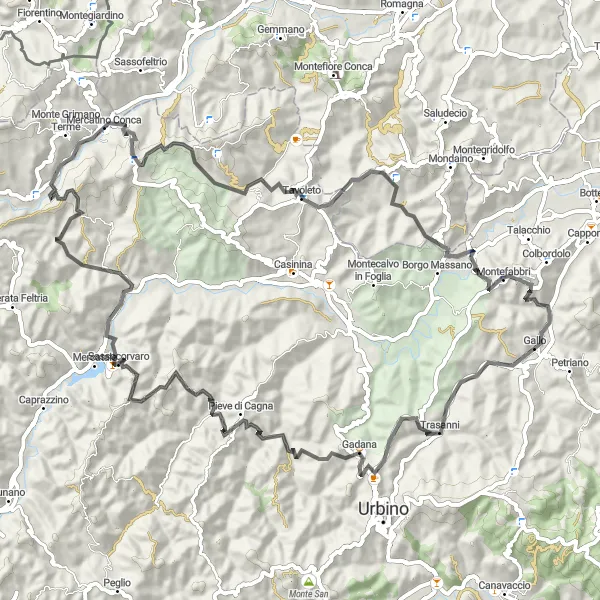 Karten-Miniaturansicht der Radinspiration "Road-Tour von Trasanni nach Montefabbri" in Marche, Italy. Erstellt vom Tarmacs.app-Routenplaner für Radtouren