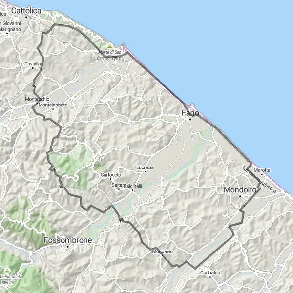 Map miniature of "The Grand Loop of the Marche Region" cycling inspiration in Marche, Italy. Generated by Tarmacs.app cycling route planner