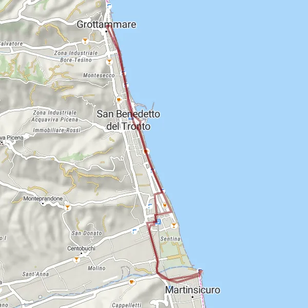 Map miniature of "Grottammare - Faro di San Benedetto del Tronto" cycling inspiration in Marche, Italy. Generated by Tarmacs.app cycling route planner