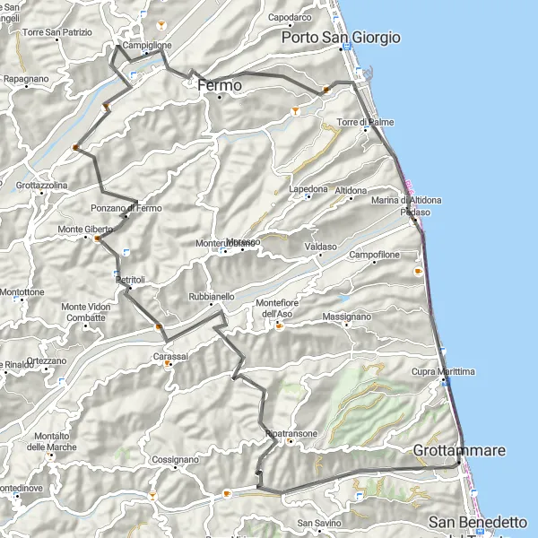 Miniatura della mappa di ispirazione al ciclismo "Giro in bicicletta da Grottammare a Ripatransone" nella regione di Marche, Italy. Generata da Tarmacs.app, pianificatore di rotte ciclistiche