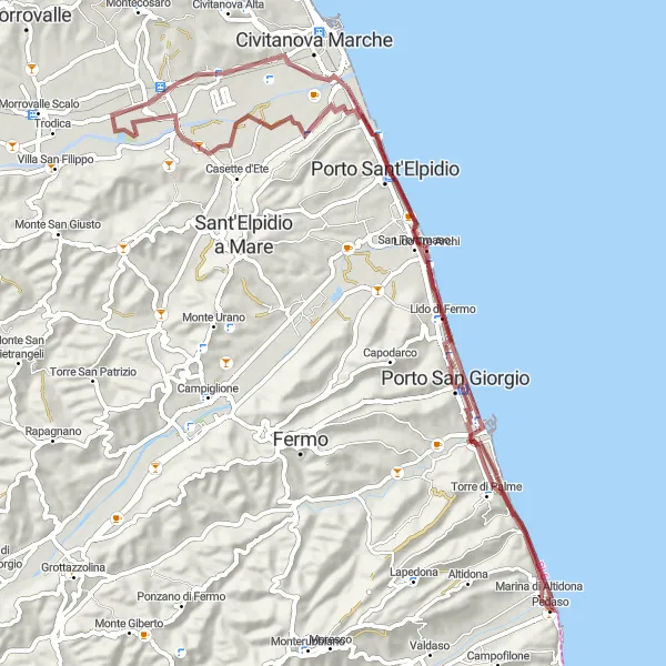 Karten-Miniaturansicht der Radinspiration "Rundfahrt entlang der Küste und durch Weinberge" in Marche, Italy. Erstellt vom Tarmacs.app-Routenplaner für Radtouren