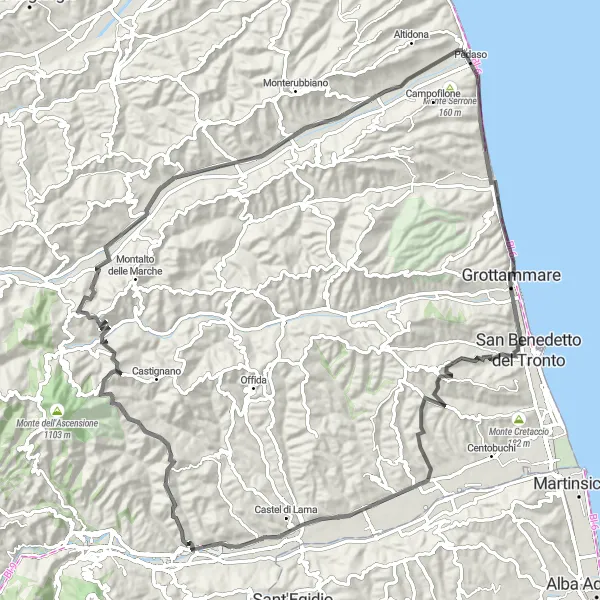 Miniatuurkaart van de fietsinspiratie "Fietsroute naar Vista Mare" in Marche, Italy. Gemaakt door de Tarmacs.app fietsrouteplanner