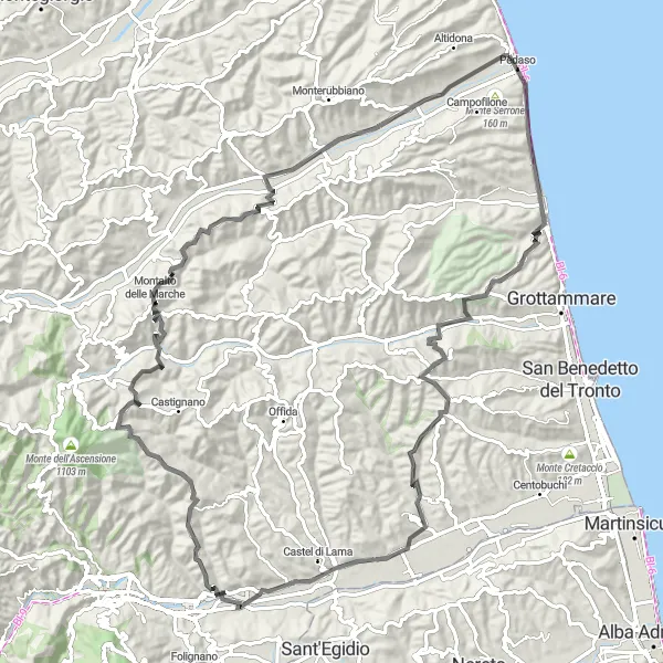 Miniatuurkaart van de fietsinspiratie "Marche Kustroute" in Marche, Italy. Gemaakt door de Tarmacs.app fietsrouteplanner