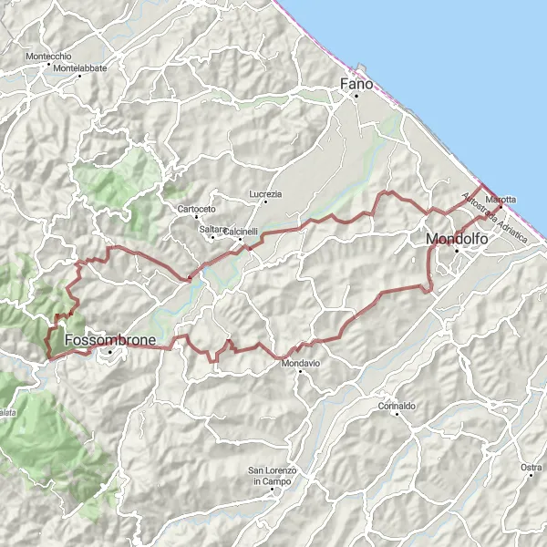 Miniatura mapy "Trasa gravelowa wzdłuż wzgórz Marche" - trasy rowerowej w Marche, Italy. Wygenerowane przez planer tras rowerowych Tarmacs.app