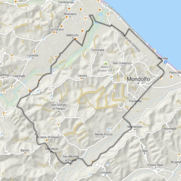 Miniatura mapy "Wyprawa wzdłuż Madonna del Piano" - trasy rowerowej w Marche, Italy. Wygenerowane przez planer tras rowerowych Tarmacs.app
