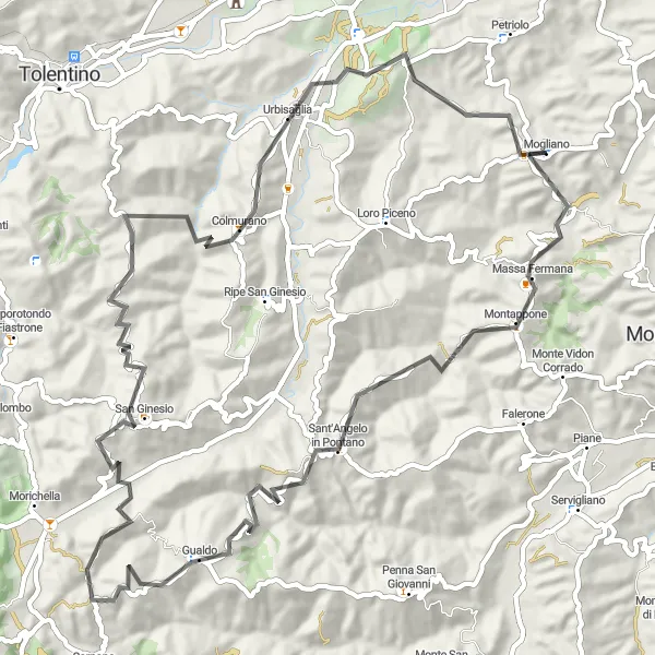 Karten-Miniaturansicht der Radinspiration "Historische Fahrt nach Montappone und Gualdo" in Marche, Italy. Erstellt vom Tarmacs.app-Routenplaner für Radtouren