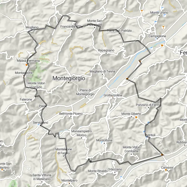 Karten-Miniaturansicht der Radinspiration "Abenteuerliche Tour nach Ponzano di Fermo" in Marche, Italy. Erstellt vom Tarmacs.app-Routenplaner für Radtouren