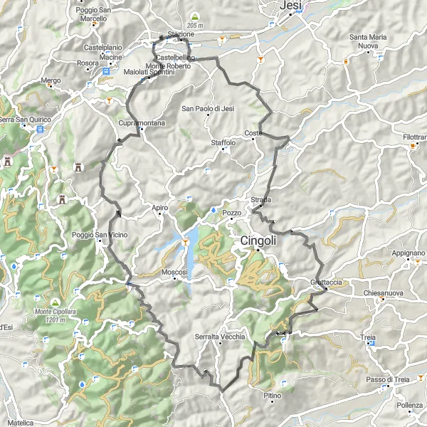 Miniatuurkaart van de fietsinspiratie "Mountain Pass Adventure" in Marche, Italy. Gemaakt door de Tarmacs.app fietsrouteplanner