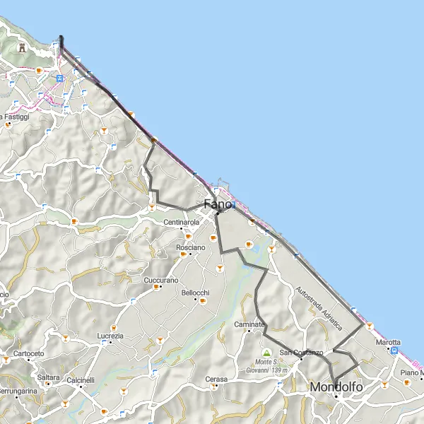 Karten-Miniaturansicht der Radinspiration "Tour entlang der Küste von Mondolfo" in Marche, Italy. Erstellt vom Tarmacs.app-Routenplaner für Radtouren