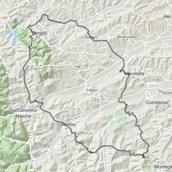 Miniatura della mappa di ispirazione al ciclismo "Cingoli Sunset Ride" nella regione di Marche, Italy. Generata da Tarmacs.app, pianificatore di rotte ciclistiche