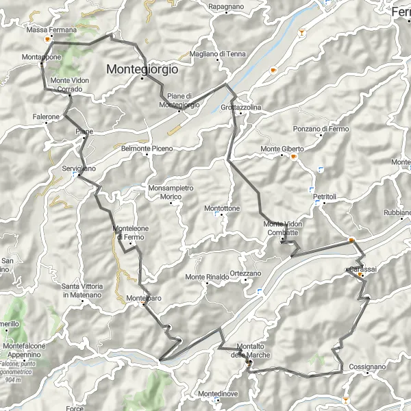 Miniatuurkaart van de fietsinspiratie "Authentiek Italiaans landschap en cultuur" in Marche, Italy. Gemaakt door de Tarmacs.app fietsrouteplanner