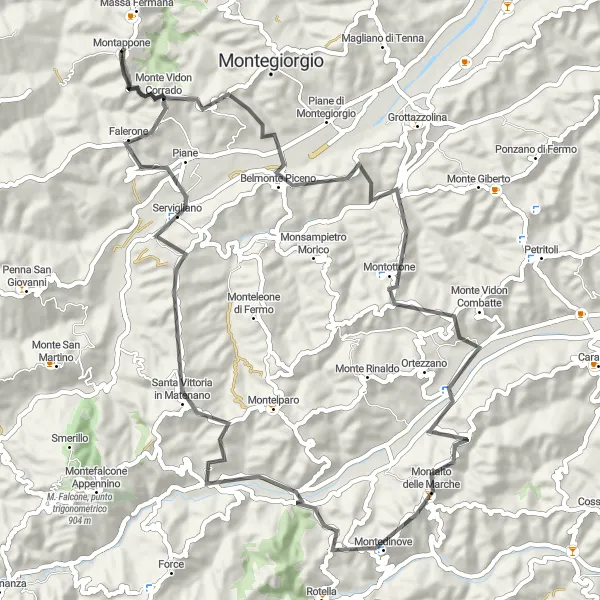 Miniatuurkaart van de fietsinspiratie "Route naar Montottone" in Marche, Italy. Gemaakt door de Tarmacs.app fietsrouteplanner