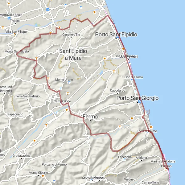 Miniatuurkaart van de fietsinspiratie "Porto San Giorgio - Monte San Giusto Gravel Cycling Route" in Marche, Italy. Gemaakt door de Tarmacs.app fietsrouteplanner