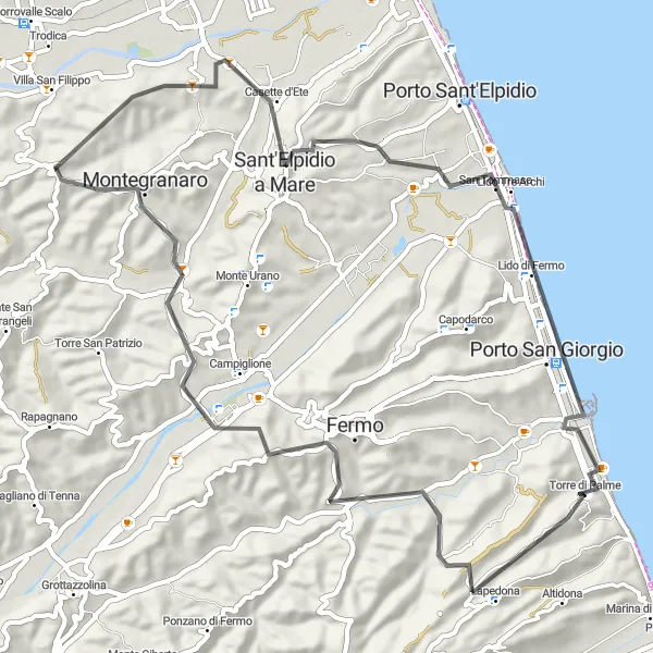 Miniatuurkaart van de fietsinspiratie "Scenic roadfietsroute naar Porto San Giorgio en Monti di Tenna" in Marche, Italy. Gemaakt door de Tarmacs.app fietsrouteplanner