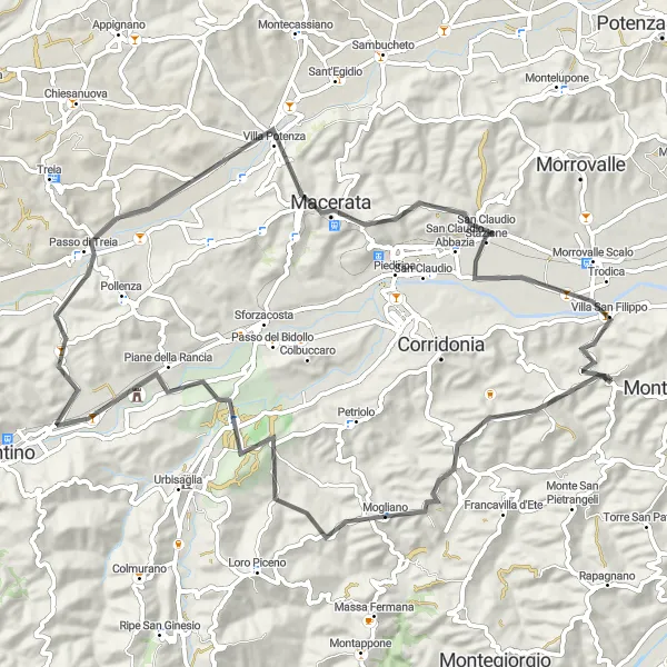 Karten-Miniaturansicht der Radinspiration "Entdecke die Schönheit der Region auf dieser 78 km langen Straßenradtour" in Marche, Italy. Erstellt vom Tarmacs.app-Routenplaner für Radtouren