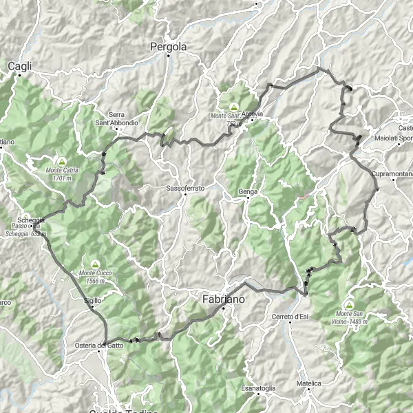 Map miniature of "Ultimate Road Challenge" cycling inspiration in Marche, Italy. Generated by Tarmacs.app cycling route planner