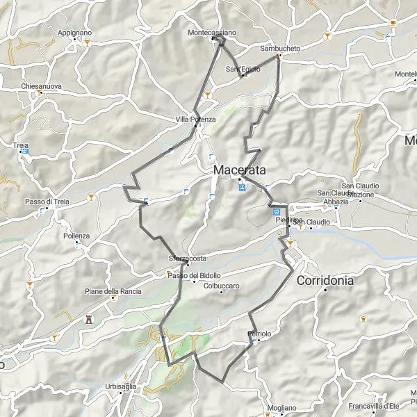 Map miniature of "Macerata to Villa Potenza" cycling inspiration in Marche, Italy. Generated by Tarmacs.app cycling route planner