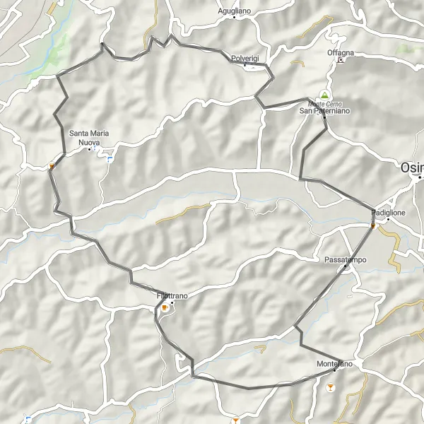 Miniatuurkaart van de fietsinspiratie "Ontdekkingstocht door charmante dorpjes en groene valleien" in Marche, Italy. Gemaakt door de Tarmacs.app fietsrouteplanner