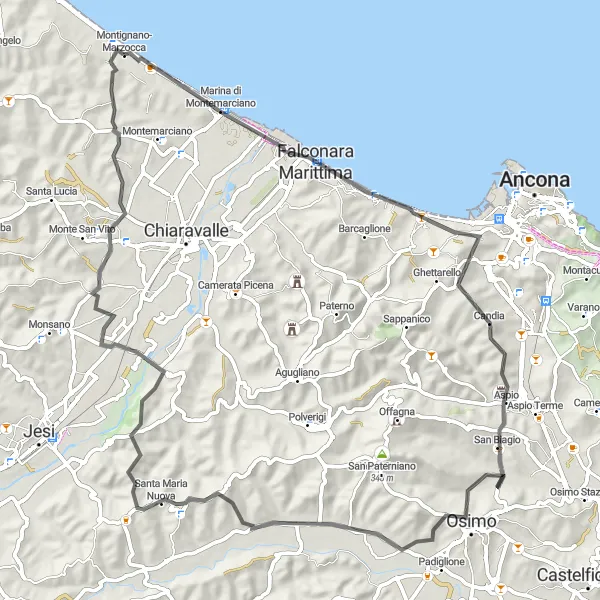 Miniatura della mappa di ispirazione al ciclismo "Avventura in bicicletta Montagnolo" nella regione di Marche, Italy. Generata da Tarmacs.app, pianificatore di rotte ciclistiche