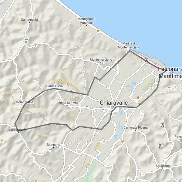 Miniatura mapy "Wędrówka Południowym Chierckerem" - trasy rowerowej w Marche, Italy. Wygenerowane przez planer tras rowerowych Tarmacs.app