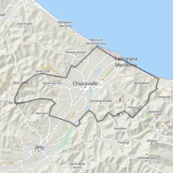 Miniatura mapy "Giro delle Coste Verde" - trasy rowerowej w Marche, Italy. Wygenerowane przez planer tras rowerowych Tarmacs.app