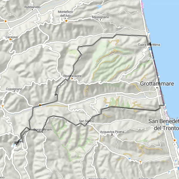Karten-Miniaturansicht der Radinspiration "Offida-Grottammare Route" in Marche, Italy. Erstellt vom Tarmacs.app-Routenplaner für Radtouren