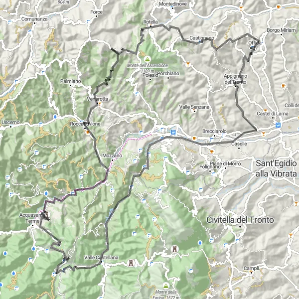 Miniature de la carte de l'inspiration cycliste "Tour des Marches" dans la Marche, Italy. Générée par le planificateur d'itinéraire cycliste Tarmacs.app