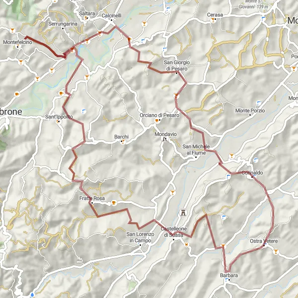 Map miniature of "The Suasa Circuit" cycling inspiration in Marche, Italy. Generated by Tarmacs.app cycling route planner