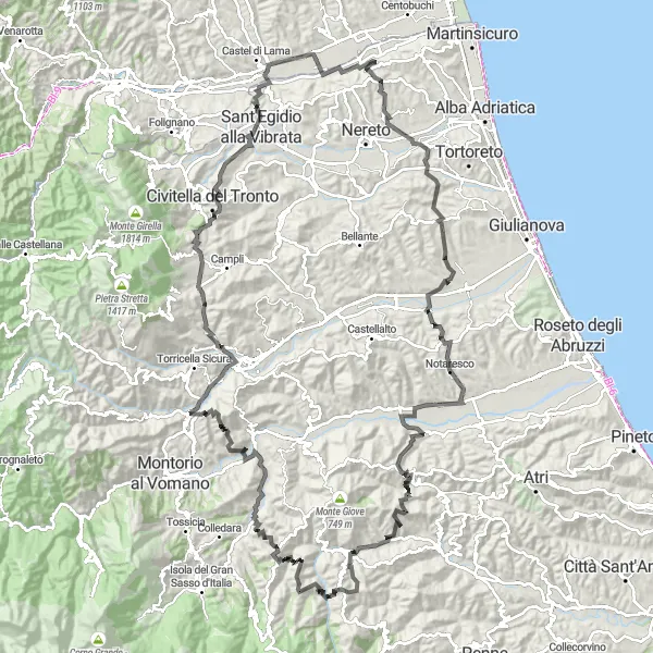 Miniature de la carte de l'inspiration cycliste "Le voyage panoramique" dans la Marche, Italy. Générée par le planificateur d'itinéraire cycliste Tarmacs.app